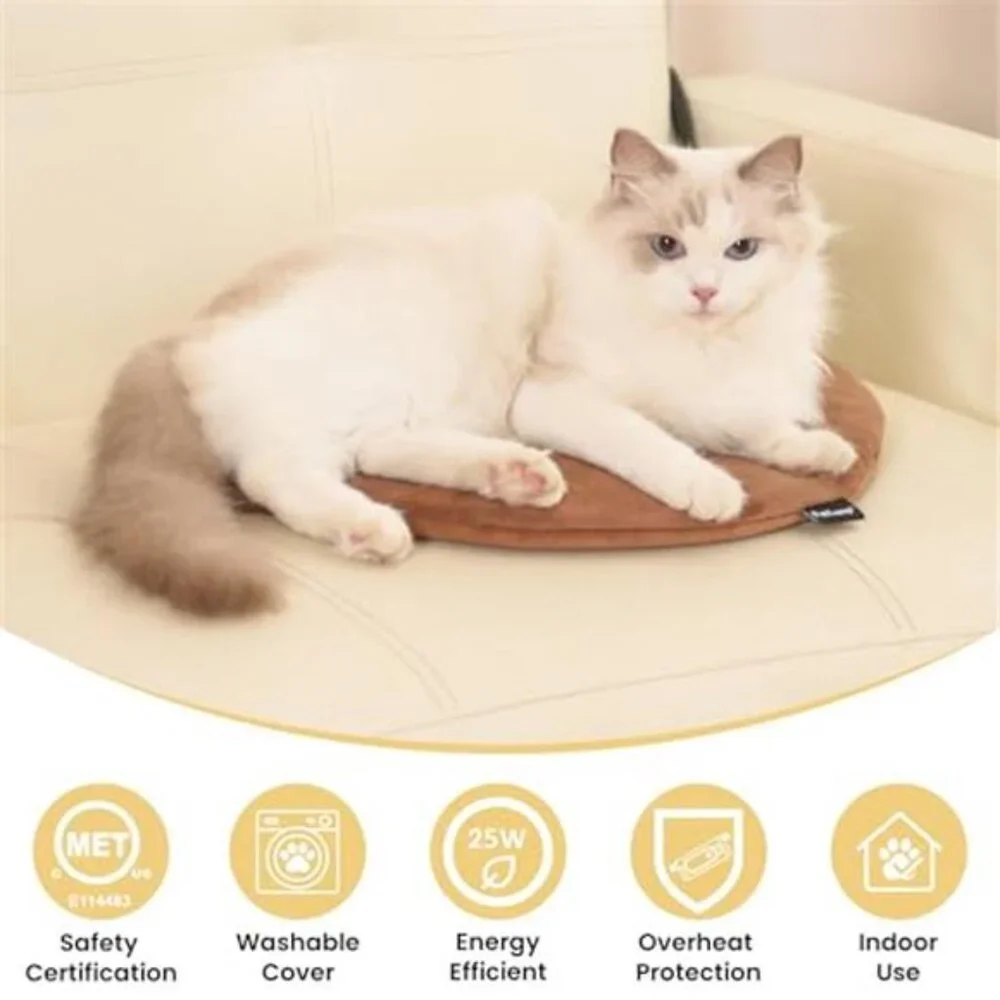 Pet Heating Pad Cat Dog Heated Bed Waterproof Round 16 Inch Indoor Outdoor Pad
